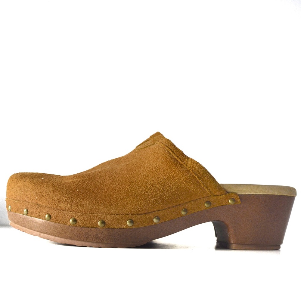 UGG Tan Suede Clog Mules with Stud Trim